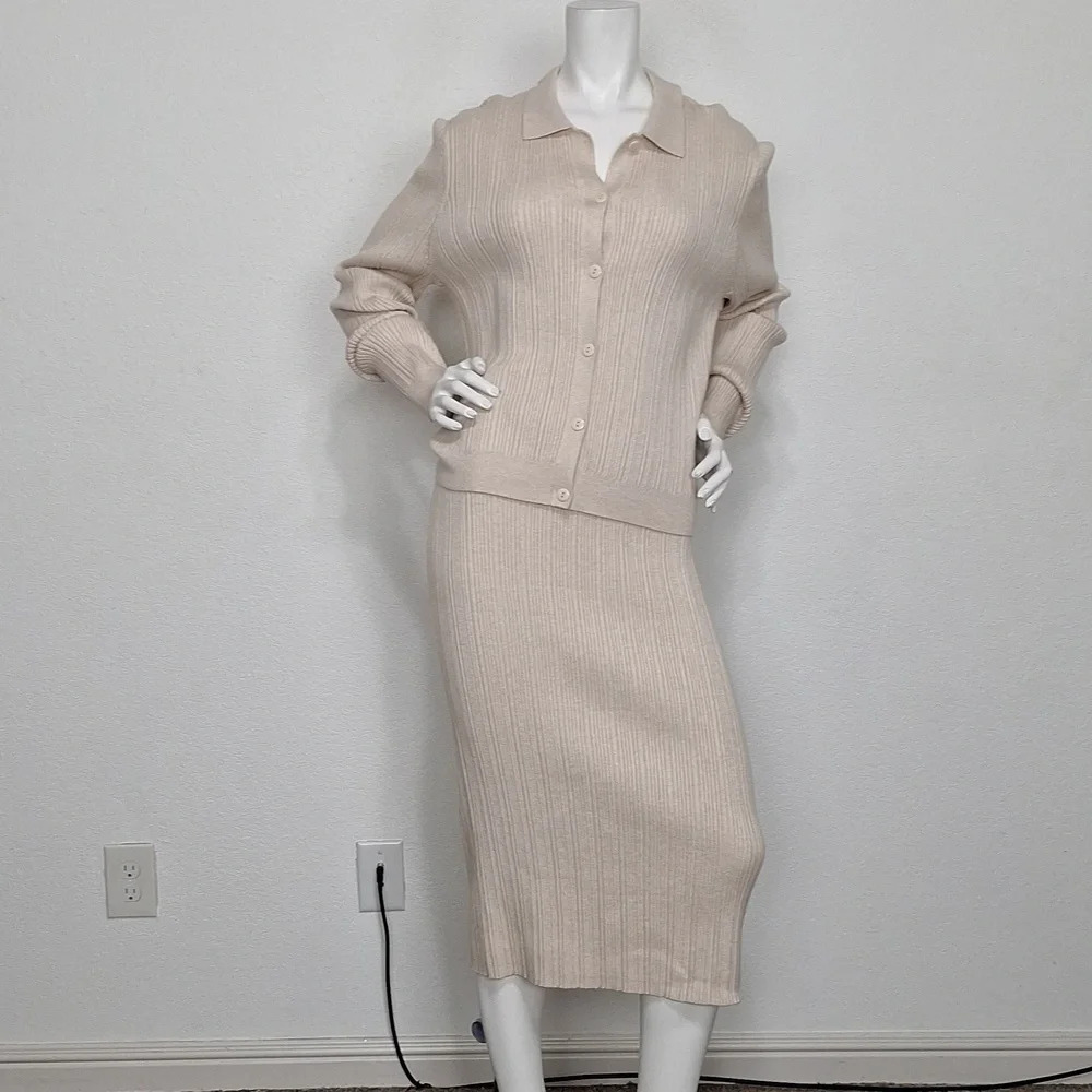 Marled "NEW" Cream Preppy Sweater Light Academia Skirt & Top 2 Piece Set Size XL